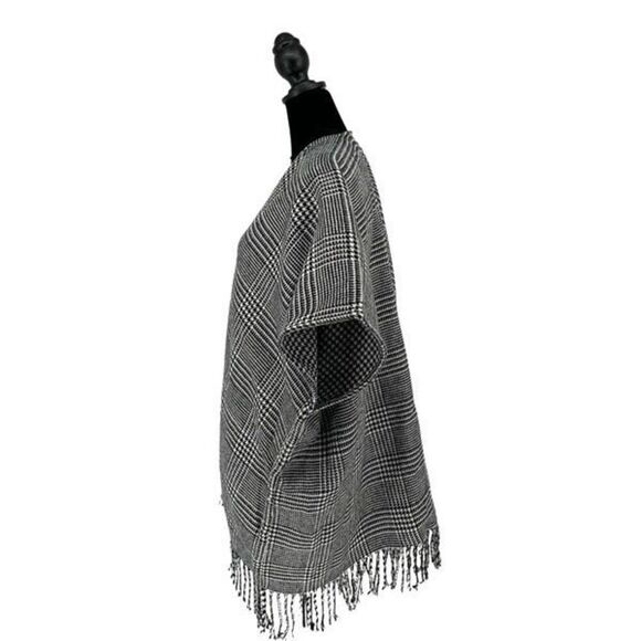 LOFT Womens Houndstooth Fringe Poncho Kimono Wrap Black & White XS NWT - Picture 5 of 10